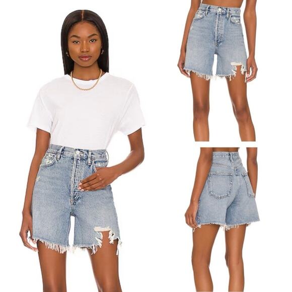 NEW AGOLDE Stella Short High Rise Deserted Raw Hem Denim Shorts - Size 23 - Picture 1 of 9
